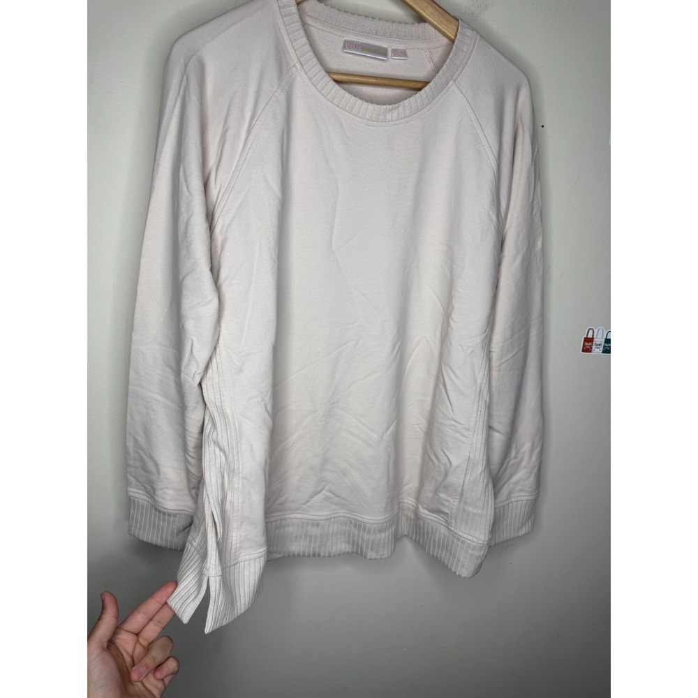Belle by Kim Gravel French Terry Top with Wide Rib Trim. Crystal Taupe,sz L #16# - Picture 3 of 10